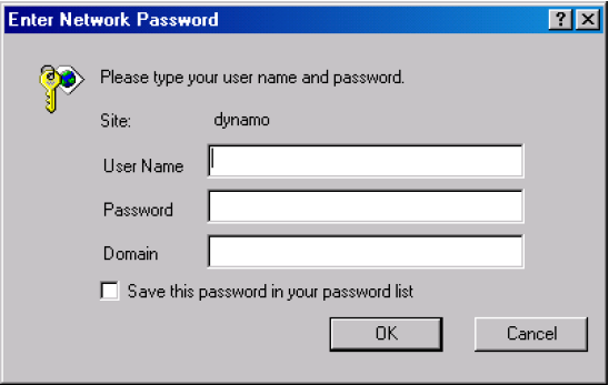 NTLM authentication dialog box